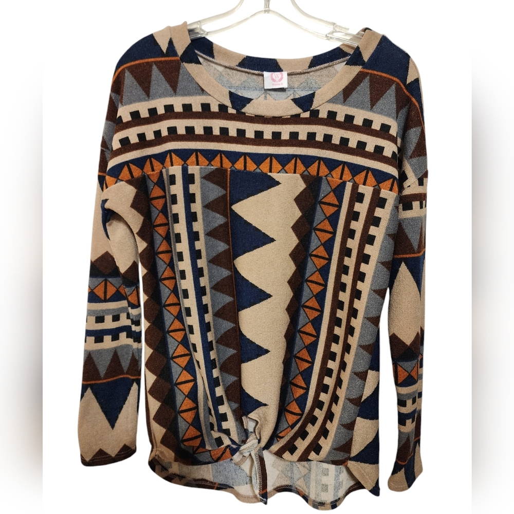 Aztec Print Top with Front Tie Details